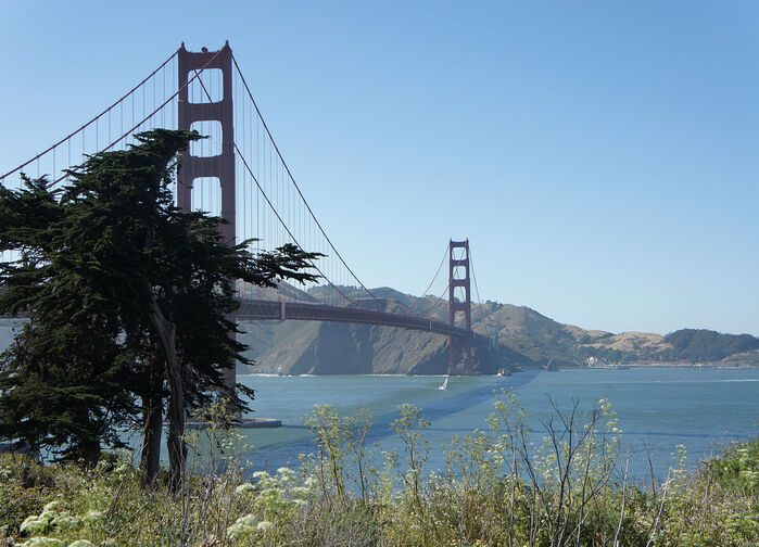 Golden Gate-bron i Kalifornien, en av världens mest kända hängbroar.